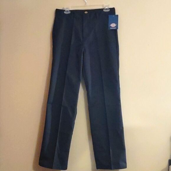 New Dickies Navy boys flat front classic fit straight leg pants 16 husky - Picture 1 of 8